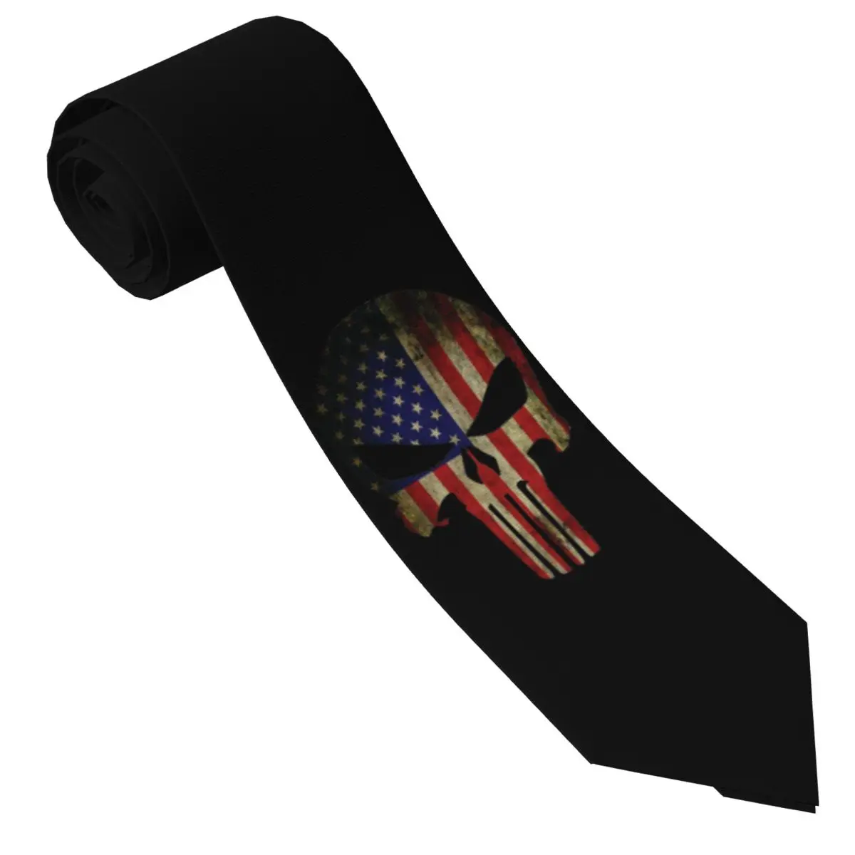 Custom Men Skull Punisher Neck Ties United States Flag Fashion Tie For Banquet