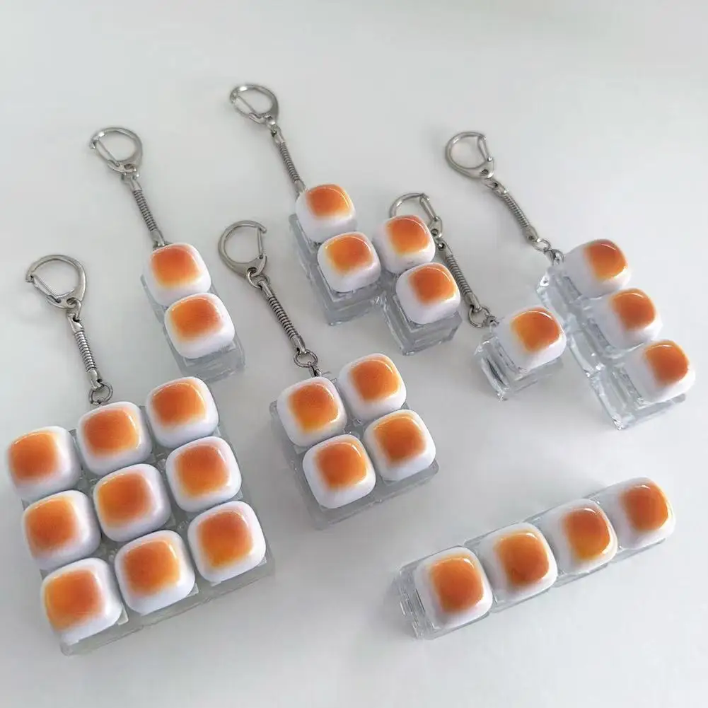 1/2/4/6/9 Keys Bread Keycap Stress Relief LED Light Fingertip Clicker Button Toy Mechanical Keyboard Pendant Keychain