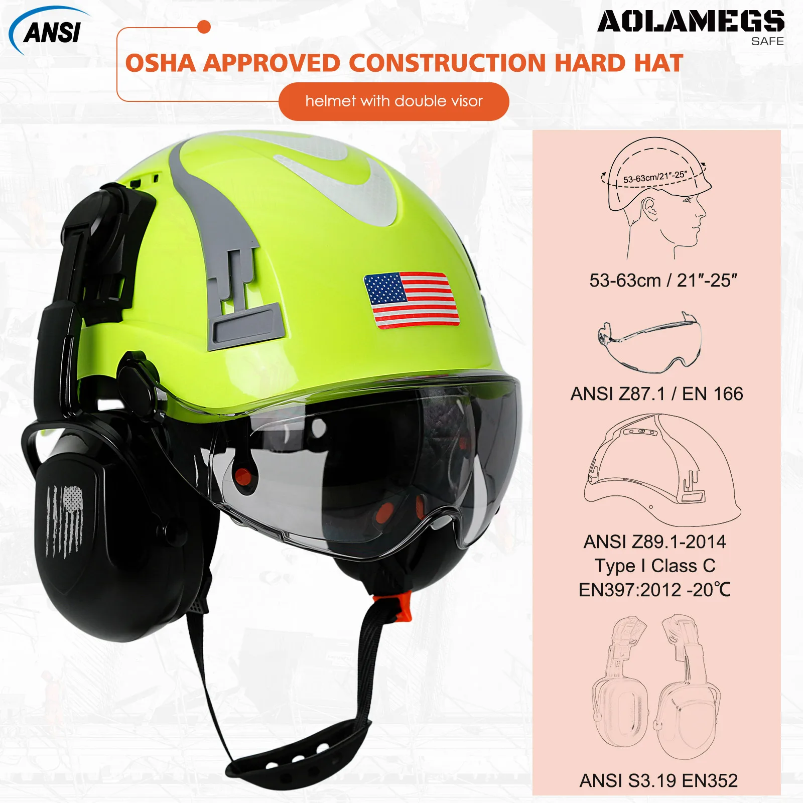 ABS ANSI Outdoor-Schutzhelm mit Visier, 6-Punkt-System, atmungsaktiv und kühl, S ABS ANSI Outdoor-Schutzhelm mit Visier, 6-Punkt-System, atmungsaktiv und kühl, S