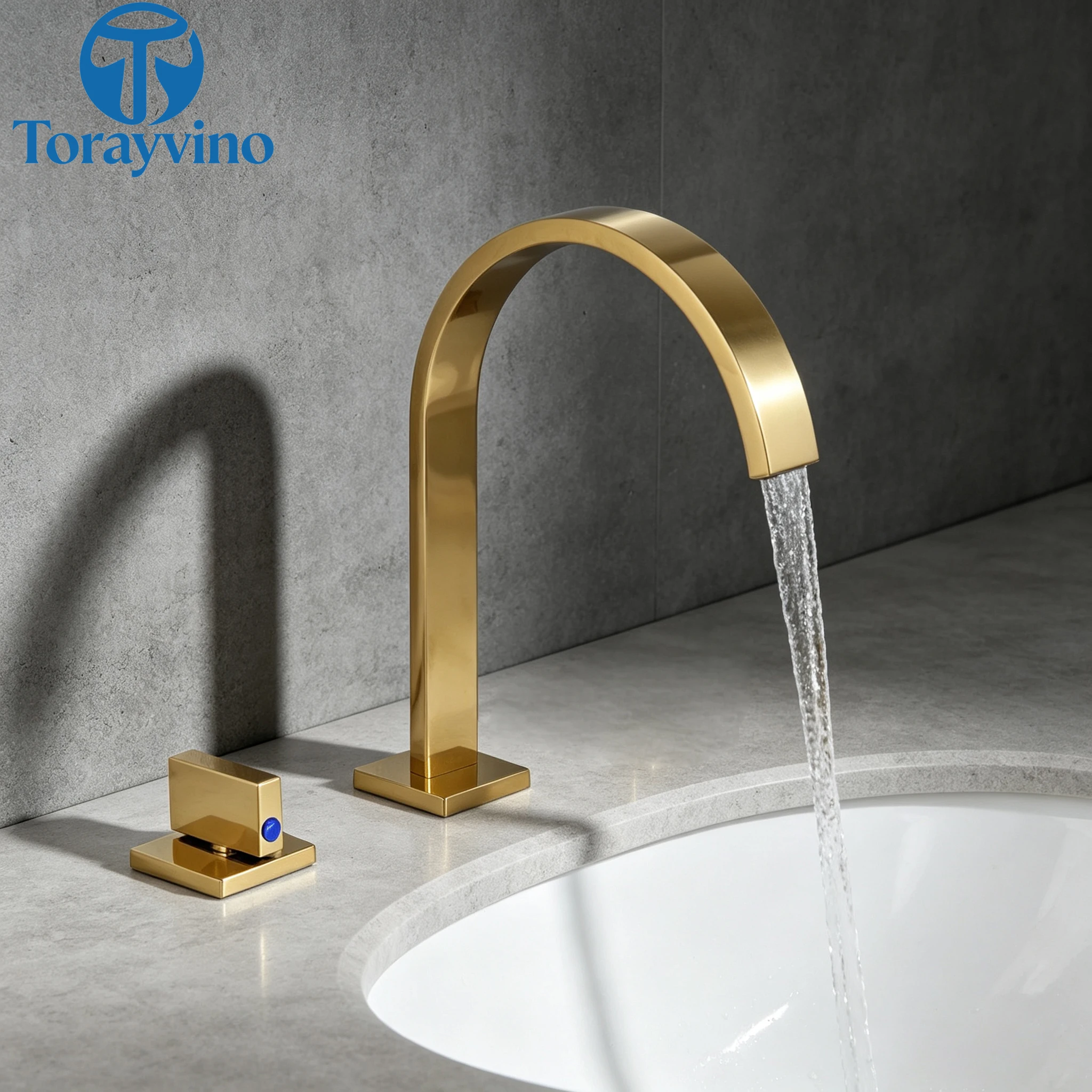 Torayvino Bathroom Gold Sink Faucet Deck Mount Bathtub Faucet Basin Shower Systerm Faucet Set Bath Hot and Cold Water Mixer Tap