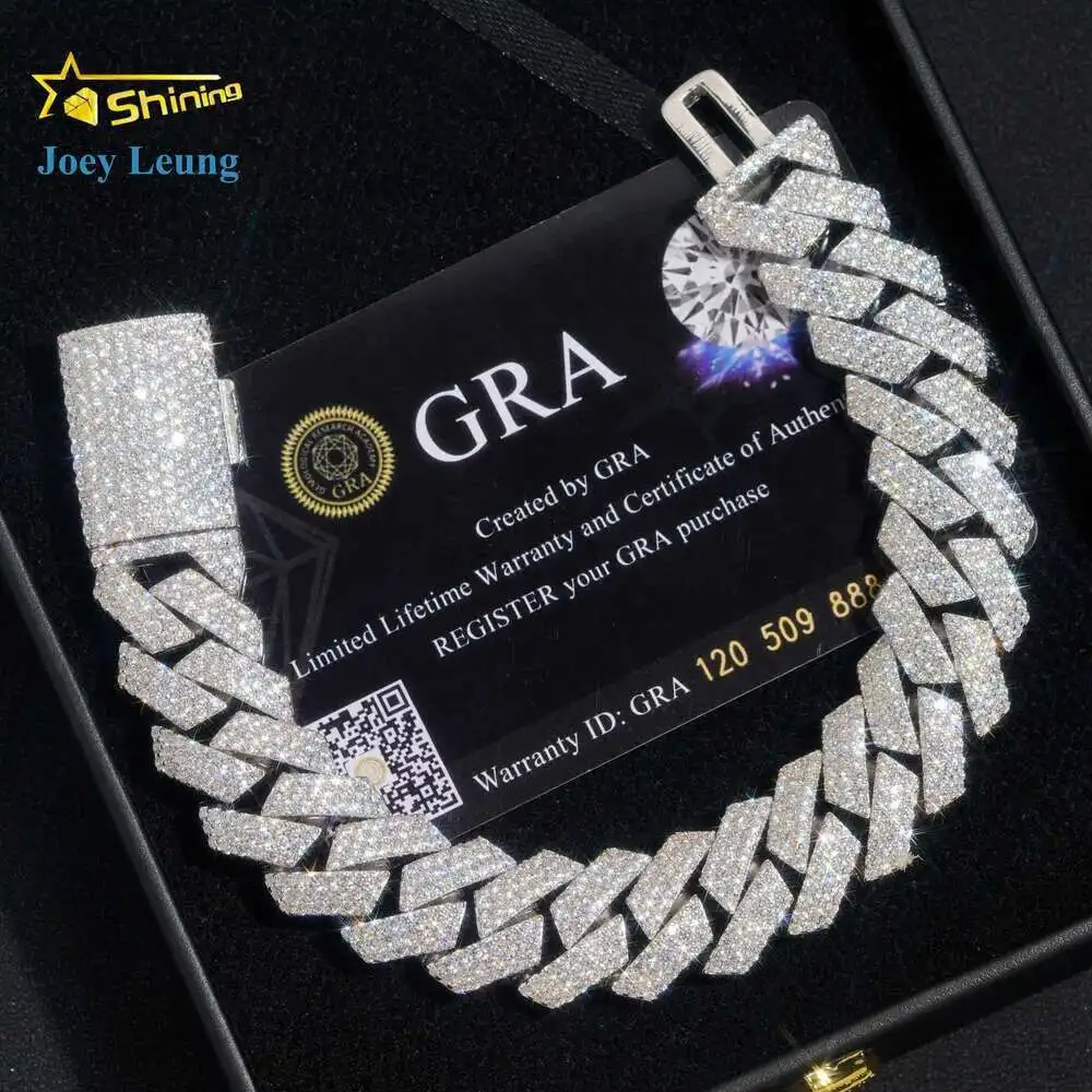 

Iced Out 925 Sterling Silver Vvs Moissanite Diamond Rapper Jewelry for Men 16mm Three Rows Hip Hop Cuban Link Bracelet