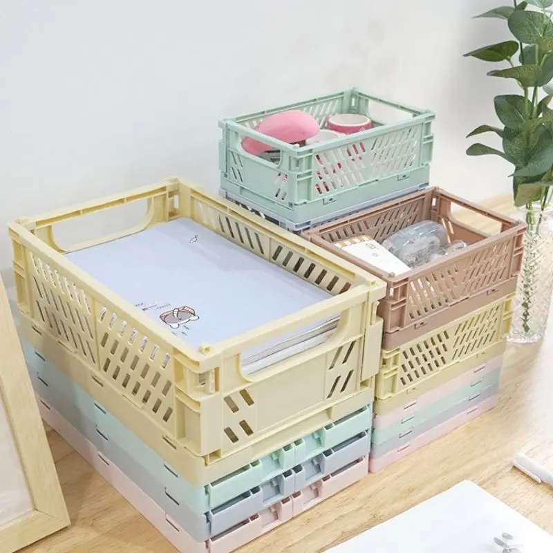 Plastic Foldable Storage Crate Folding Box Basket Stackable Cute Makeup Jewellery Toys Boxes for Storage Box Organizer Portable