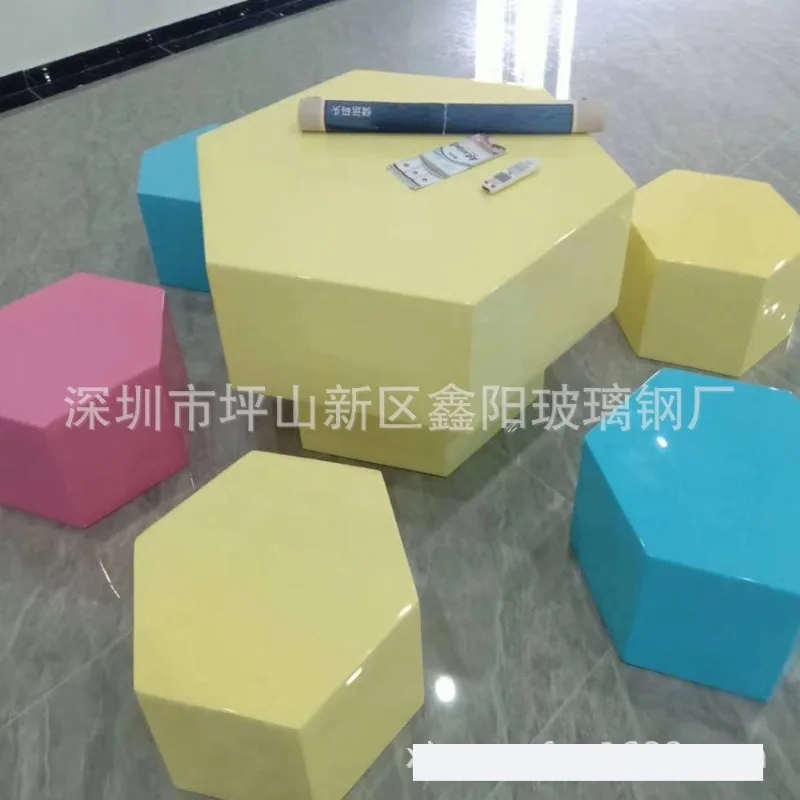 FRP leisure stool hexagonal combination seat shopping mall atrium Meichen creative FRP polygon stool