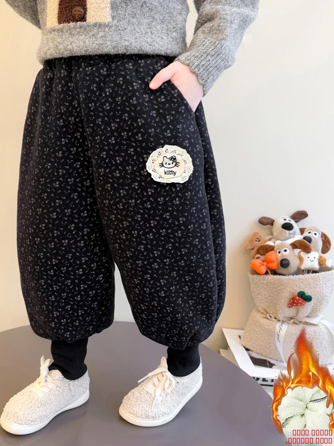 

Женские хлопковые брюки Thiened Fce с высокой талией, длинные брюки с цветочным принтом, повседневные брюки, зимние теплые брюки для девочек