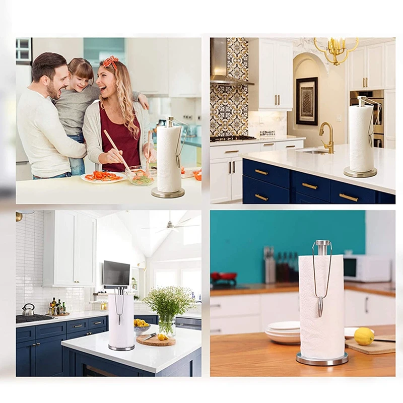 Paper Towel Holder Stand with Base for Kitchen,Stainless Steel Paper Towel Dispenser,Prevent Paper Rolls From Falling HOT