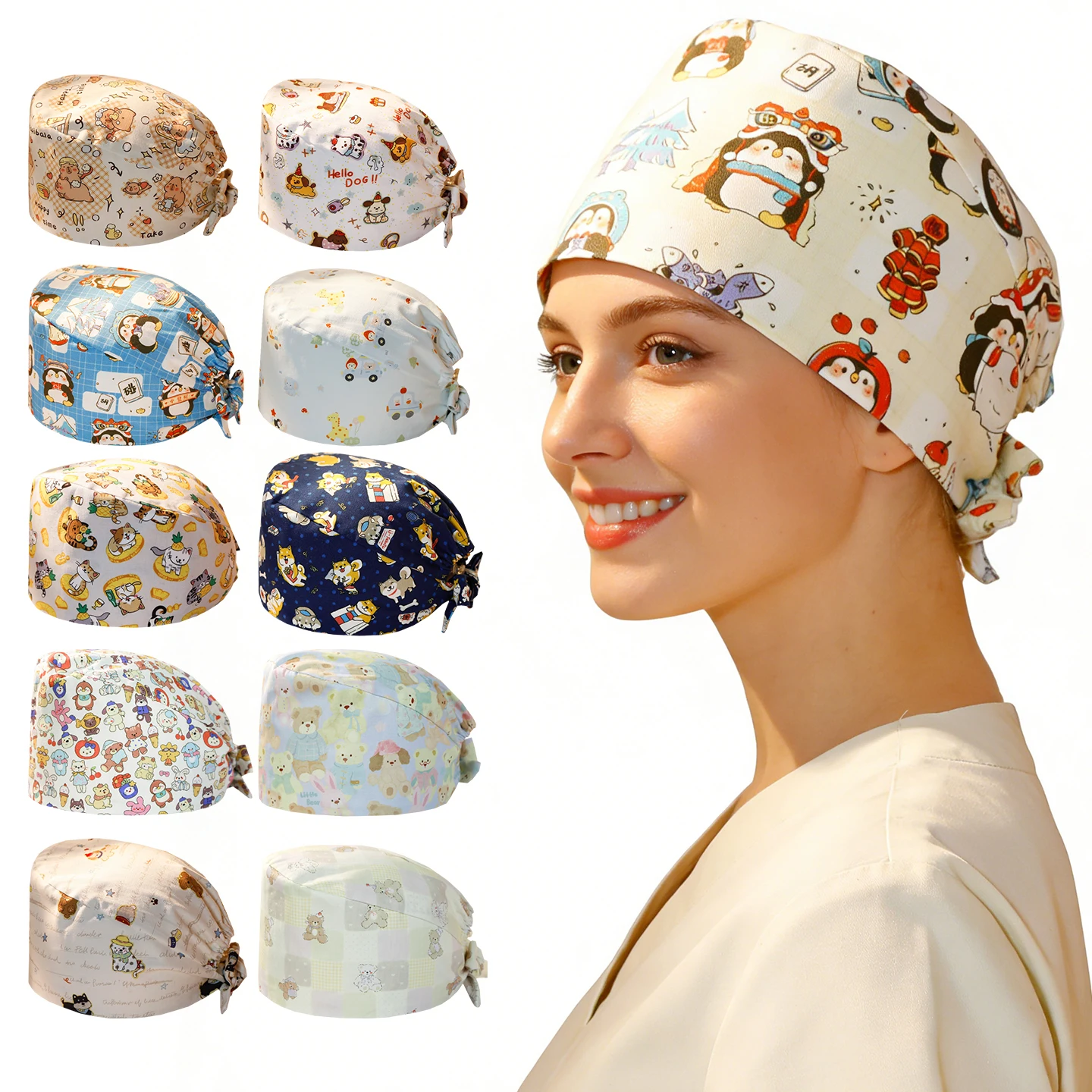 Gorro Quirúrgico Estampado Ajustable para Mujer y Hombre, Gorro de Enfermería, Gorro de Operador Clínico, Gorro de Enfermería M1251