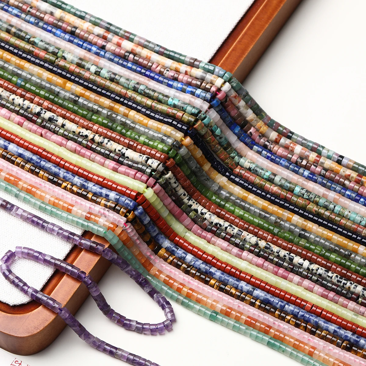 4*2mm Naturstein-Flachperlen aus Quarz, Jaspis und Achat, lose Spacer-Heishi-Perlen für die Schmuckherstellung, DIY-Armband, Halskette, 15" – Detail 1