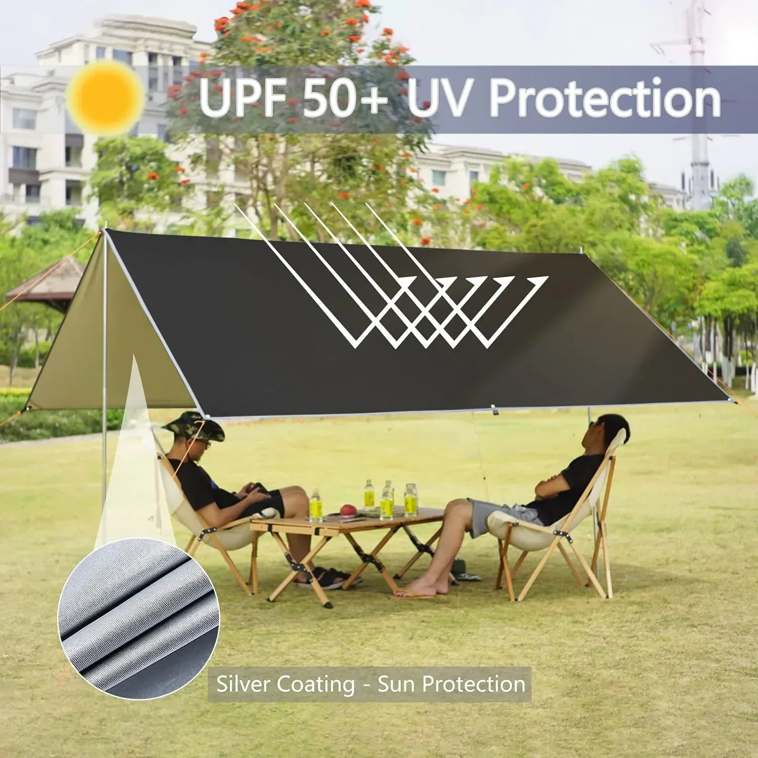 

High Quality Heavy Duty Sun Canopy Pop Up Tent Waterproof Outdoor Foldable Extra Large Camping Hammock Rain Fly Tarp 210T