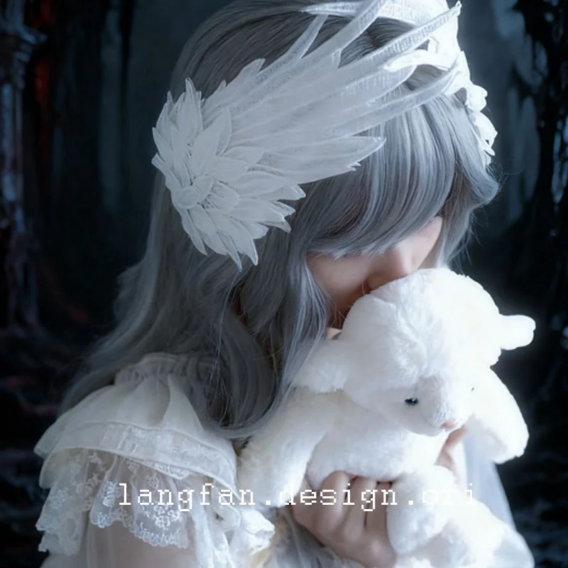 

Cosplay prop Angel Wings Lolita Feather Black and White Embroidered Lace Fashion Headpiece Edge Clip Design