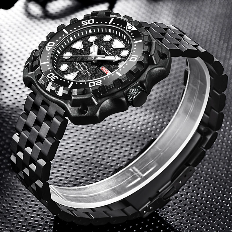 FOXBOX New Men\'s Watches Top Luxury Quartz Watch For Men Luminous Chronograph Stainless Steel Waterproof Watches reloj hombre