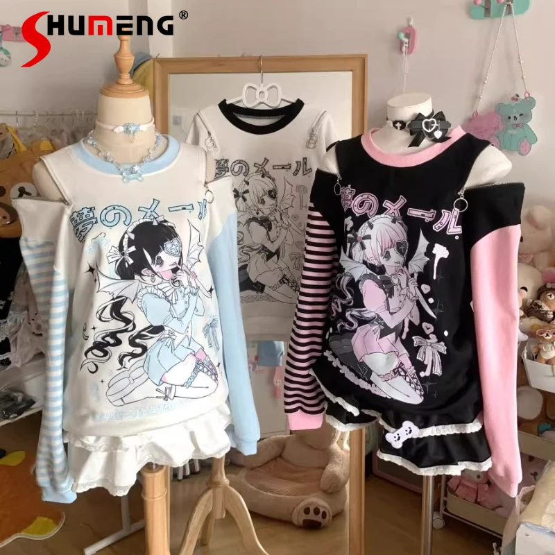 

Original Subculture Round Neck Sweatshirt Spring and Autumn 2026 Women's Off Shoulder Loose Long Sleeve Top Student T-Shirts