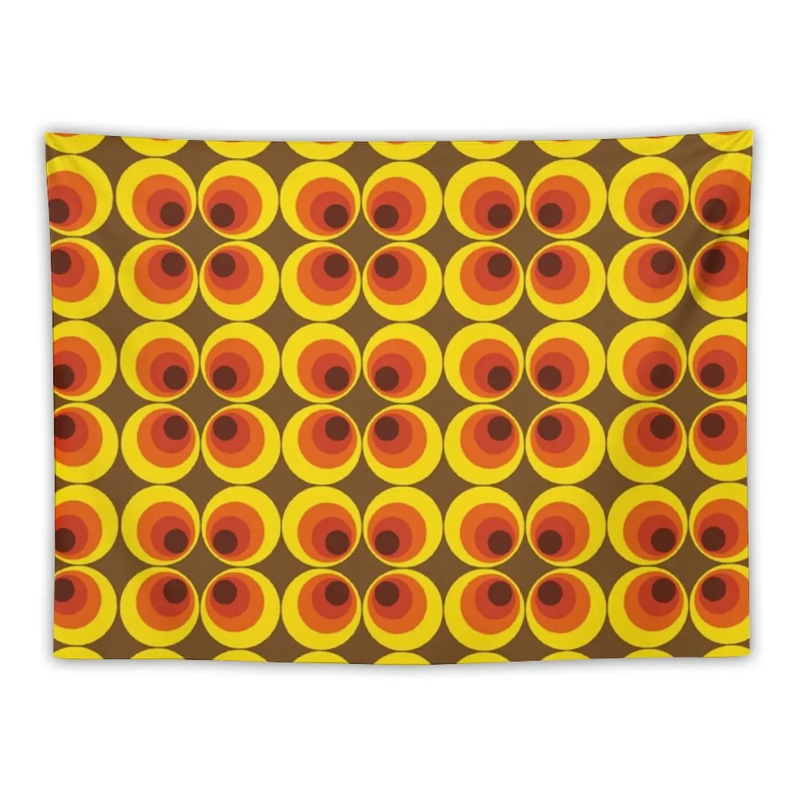 

Vintage 60s/70s pop circle brown yellow orange pattern design Tapestry Decoration Wall Korean Room Decor Room Decor Tapestry