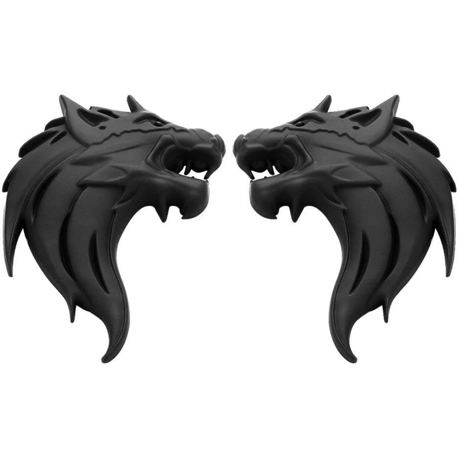 2pcs Cool Wolf Head Car Side/Rear/Front Decorations Badge Emblem 3D Self-Adhesive Nameplate Sticker for Car