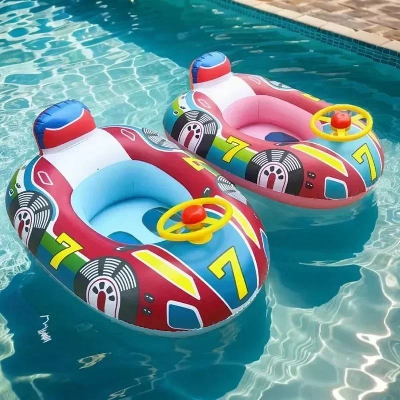 Baby Sommer aufblasbares Spielzeug Schwimmring Rennpolizeiauto Muster Float Sitz mit Lenkrad für Pool aufblasbares Wasserspielzeug