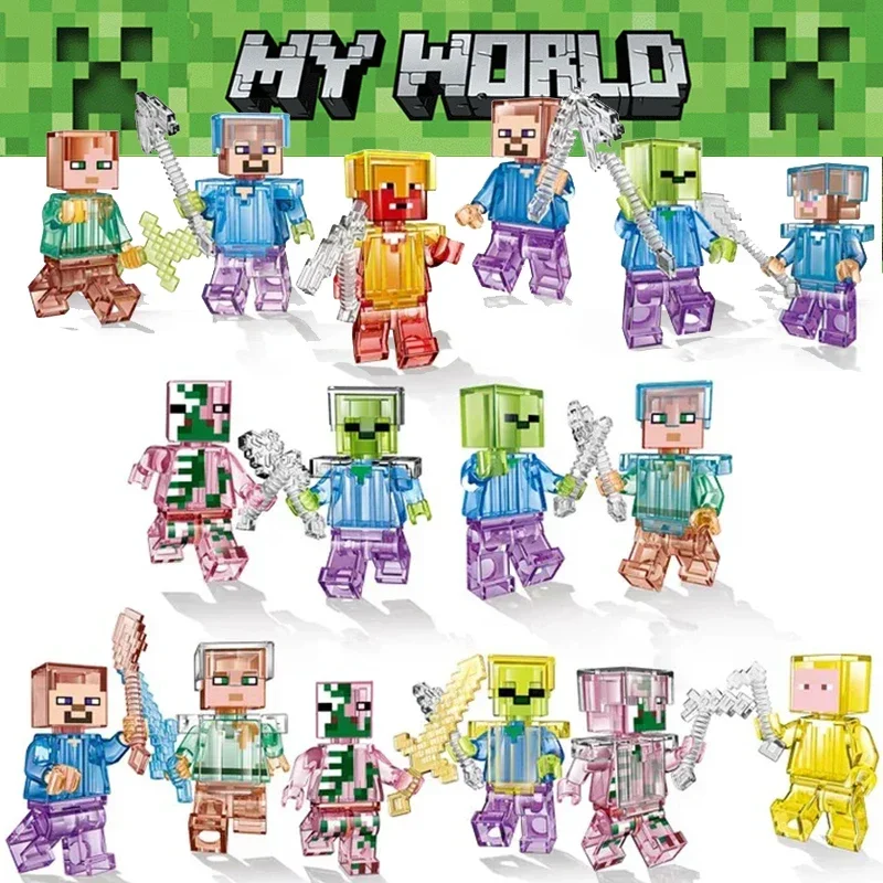سلسلة ماين كرافت 16 قطعة/المجموعة/مجموعة مكعبات بناء MC ألعاب صغيرة مجمعة بناء كتل متوافقة لعبة شخصيات كرتونية