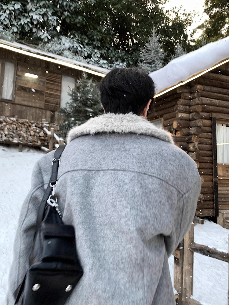 2025 Men's Winter New Simple High-end Faux Fur Collar Jackets Parkas Men's Double-breasted Thickened Warm Stand Collar Parkas