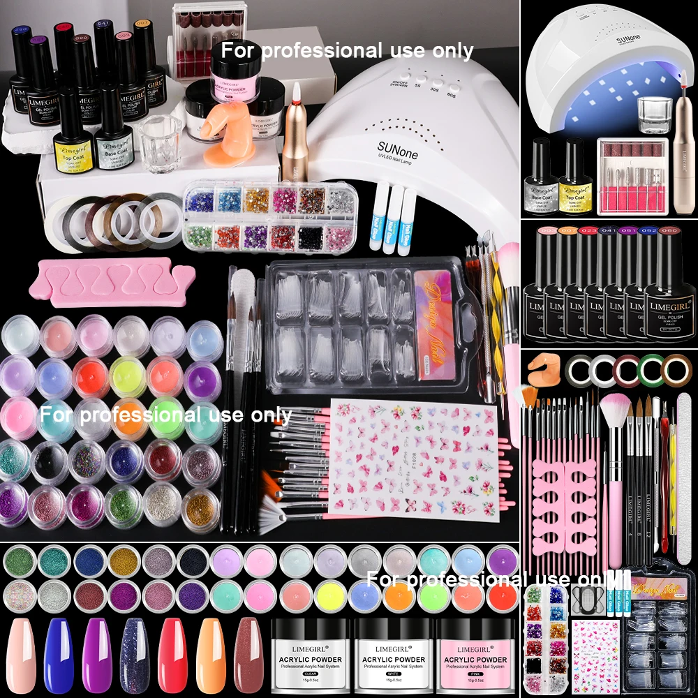 Kit de uñas acrílicas, polvo acrílico con líquido acrílico para uñas de Gel con lámpara UV para juego de uñas de Gel, regalos DIY para mujeres