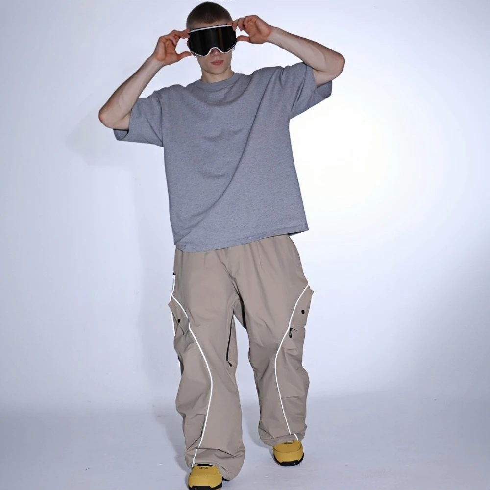 GSOU سنو شريط عاكس على الجليد السراويل سوبر فضفاض الرجال التزلج السراويل الدافئة معزول سراويل شتوية للجنسين ملابس مقاومة للماء #4