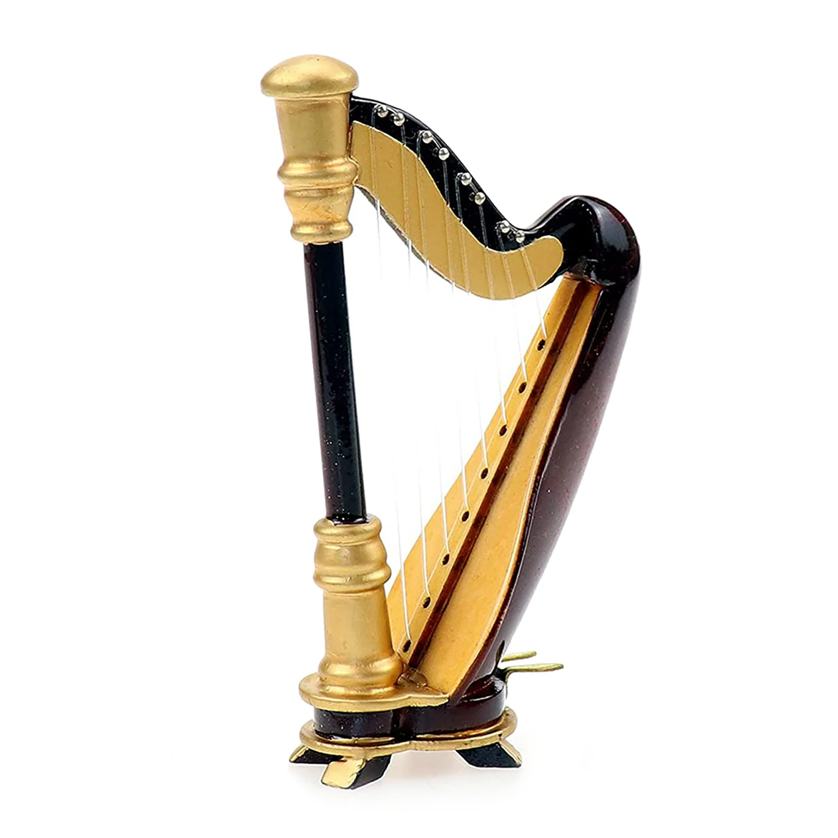 Wooden Miniature Harp with Case Mini Musical Instrument Replica Miniature Dollhouse Model Home Decoration