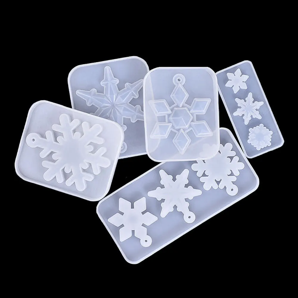 For Fun Multi-style Snowflake With Hole Silicone Molds Pendant Epoxy Resin Mold DIY Christmas Tree Hanging Decoration Handicraft