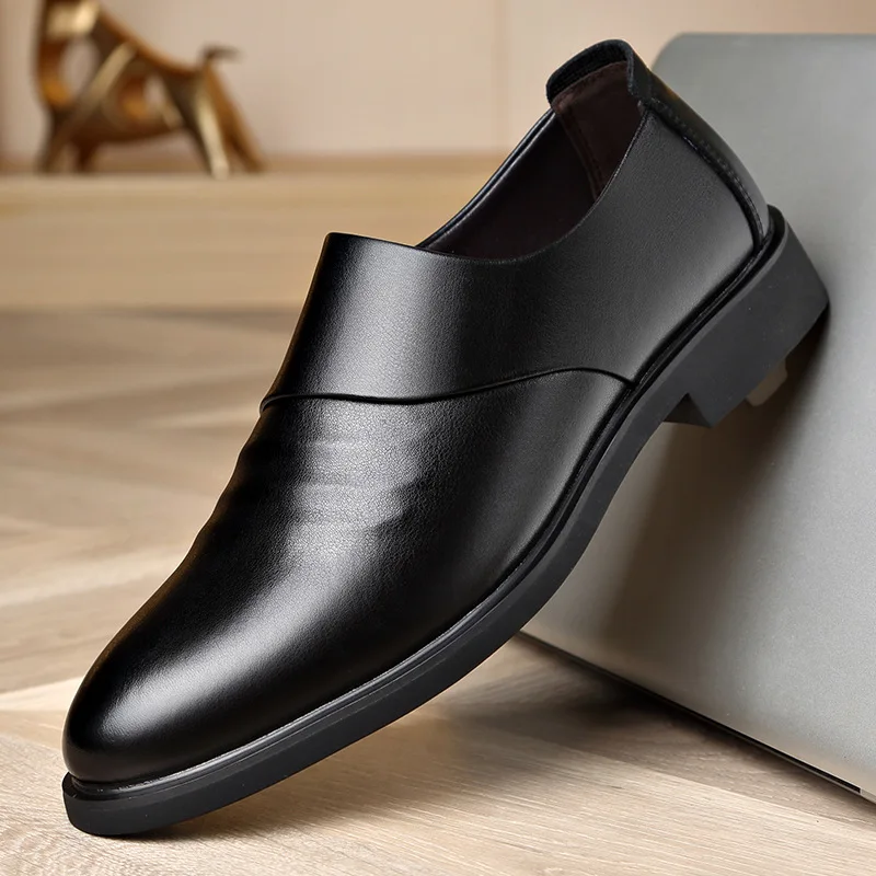 Luxury Brand Genuine Leather Fashion Men Business Dress Loafers Pointy Black Shoes Oxford Breathable Formal Wedding Shoes