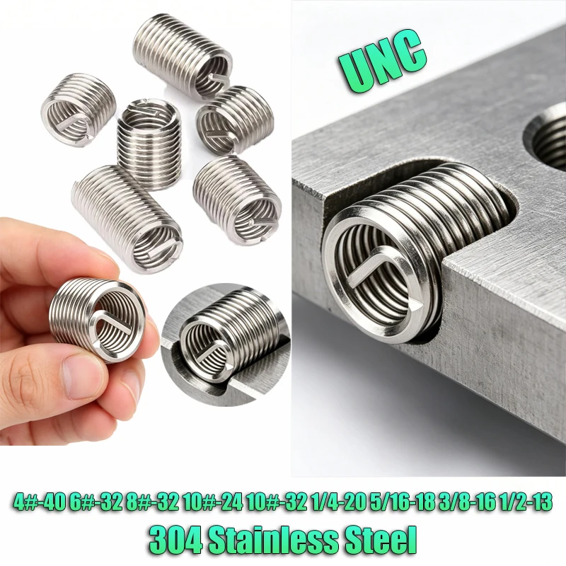 UNC 4#~10# 1/4 5/16 3/8 1/2 Stainless Steel Helical Thread Inserts Screw Bushing Coiled Wire Sleeve Fastening Set Thread Repair