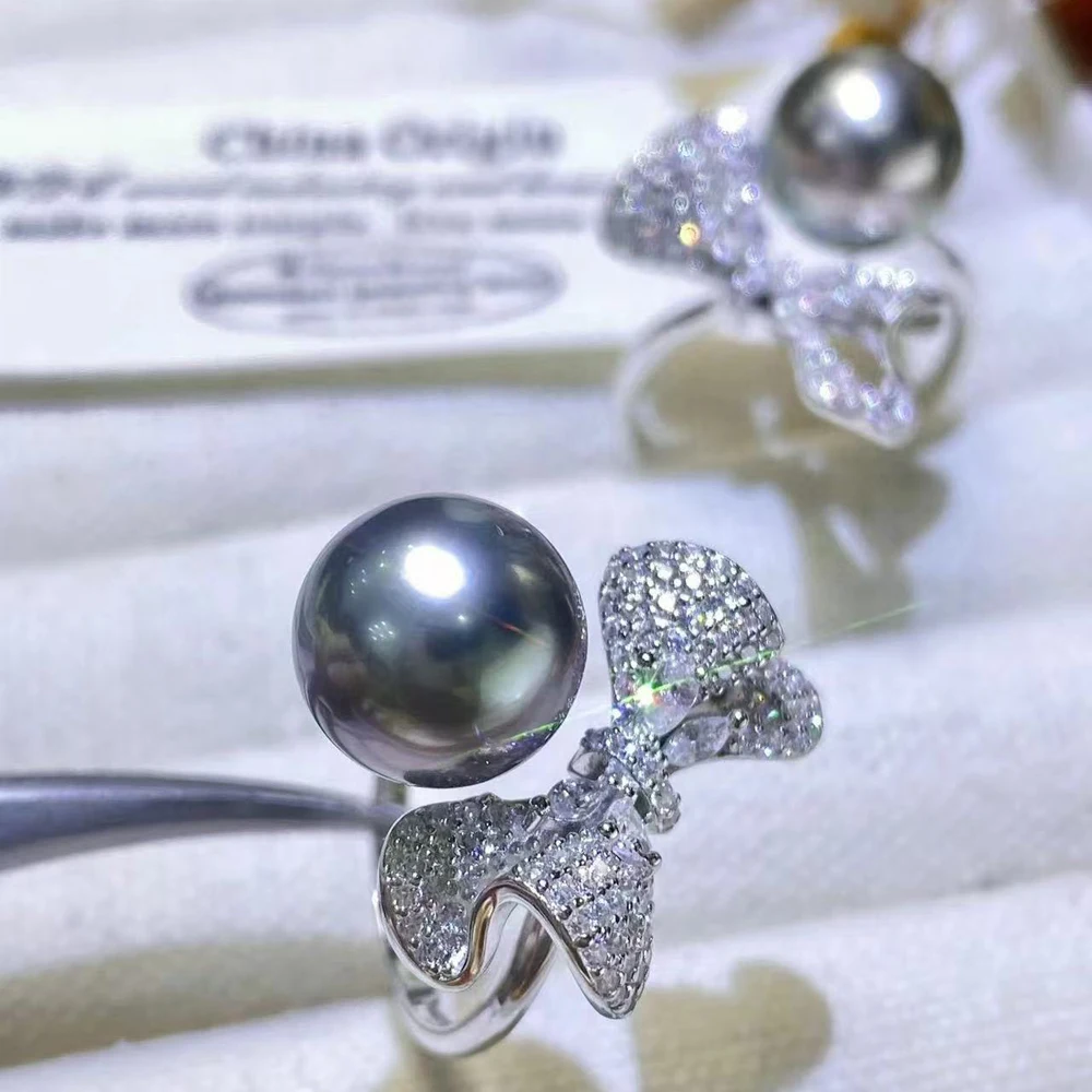 

2pcs DIY Pearl Accessories, Popular Pearl Ring Empty Holder, Fashionable Gold Silver Ring Holder with 9-11mm Round Beads