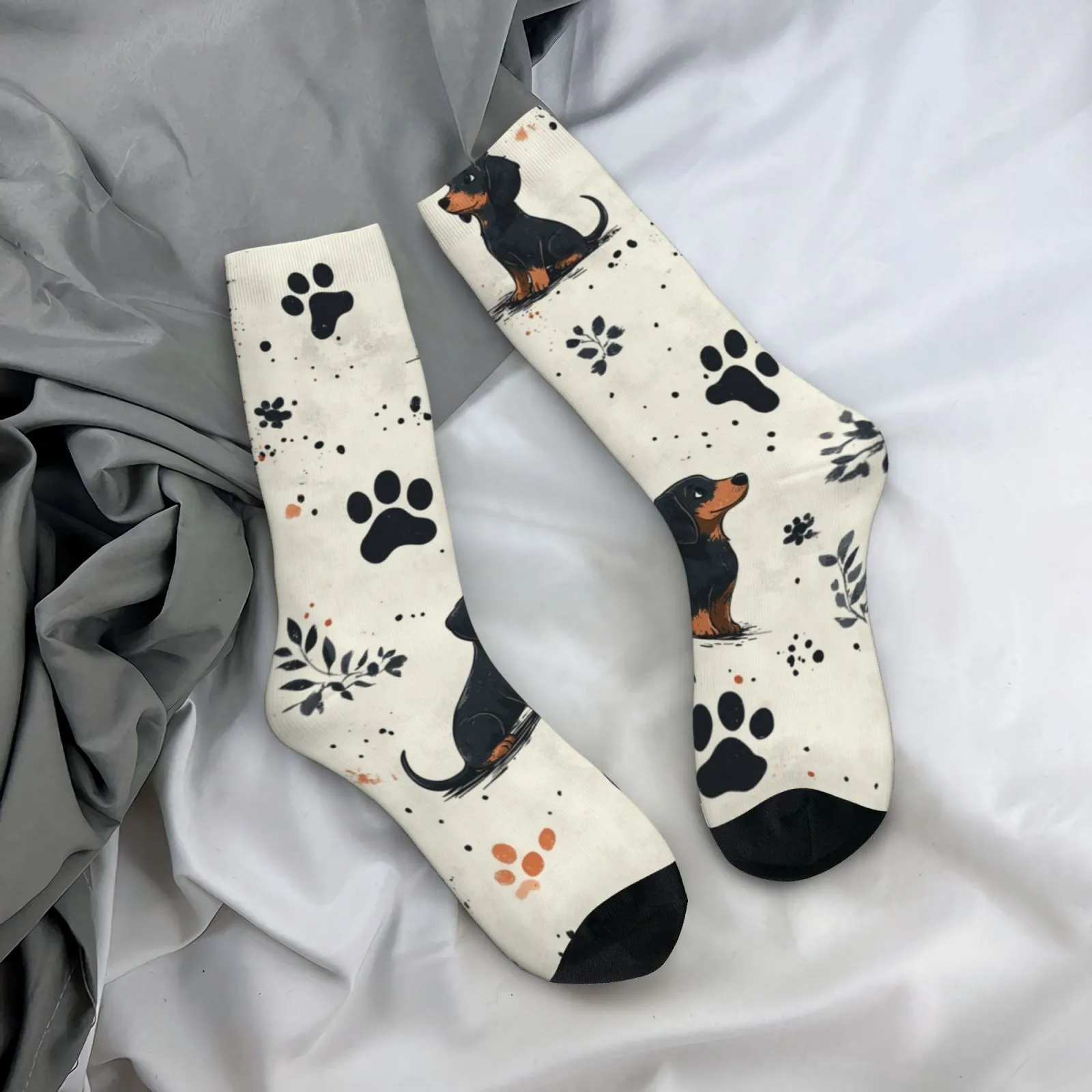 Dachshund Paw Print Mid-Crew Socks Soft Breathable Sweat-Absorbent Daily Outdoor Sports Socks
