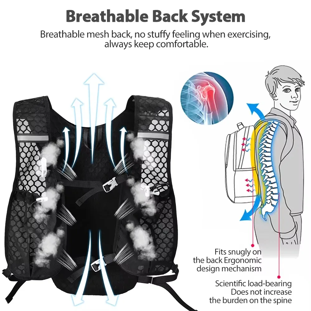 Breathable Mesh​​ Hydration Vest​​ ​​Ultra-Lightweight​​ ​​Adjustable Straps​​ Hiking Vest Reflective Design ​​Water-Resistant​​