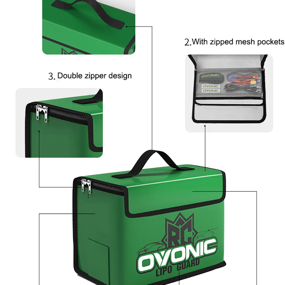 Ovonic LiPo-Akku-Sicherheitsbeutel, flammhemmend und wasserdicht, tragbar, handlich, zur sicheren Aufbewahrung und zum Laden, große Kapazität. – Detail 11
