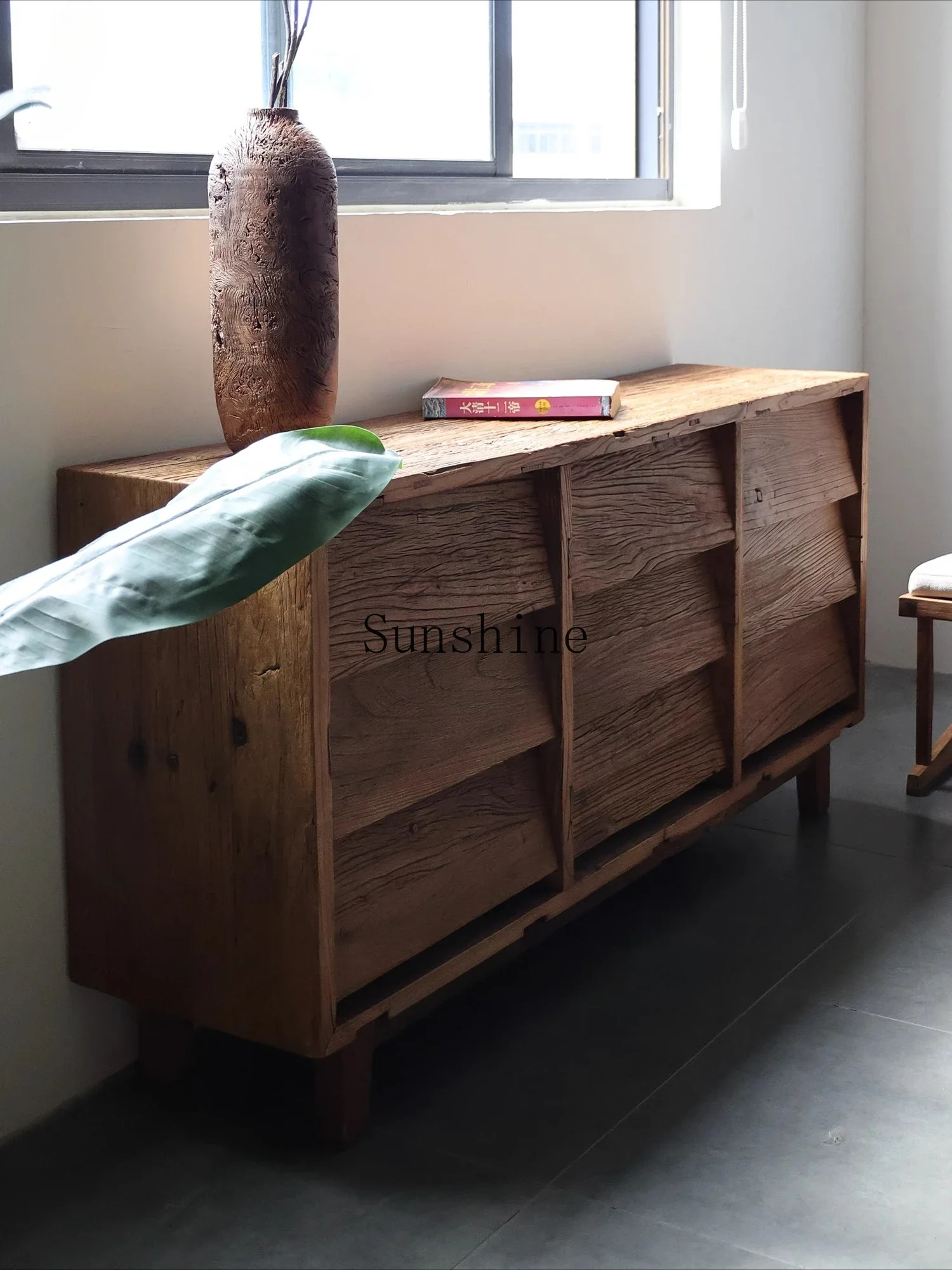 

Nine buckets dining side locker living room tea cabinet old elm solid wood antique FT