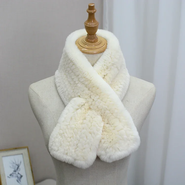 Rex Rabbit Fur Knitted Scarf Foulard Fashion Solid Shawls Rectangle Scarves for Women Winter Warm Real Fur Shawls