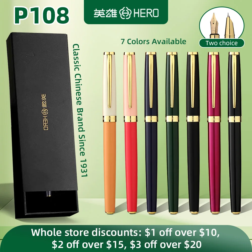 

Набор перьевых ручек Hero — модель P108 с цветным иридиевым наконечником 0,5 мм для плавного письма, подарочная коробка премиум-класса, идеально подходит для студентов, школы