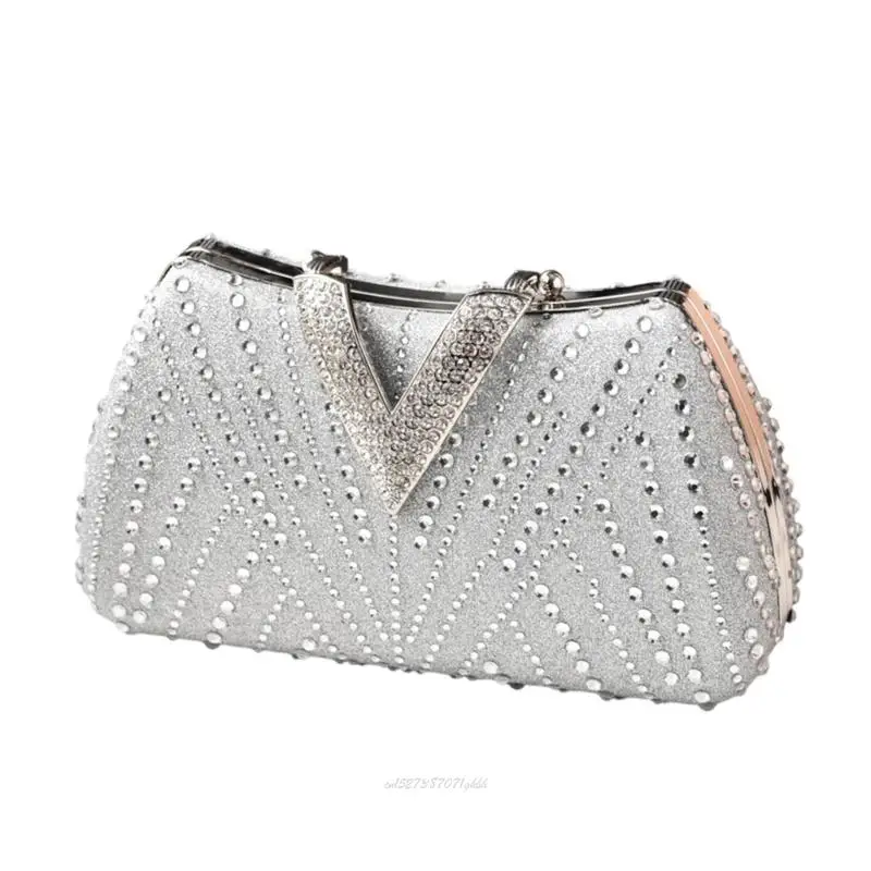 X5XA Stylish PU Evening Bag Secure Metal Lock And Sparkling Rhinestones Shoulder Bag Perfect For 2026 Spring Event