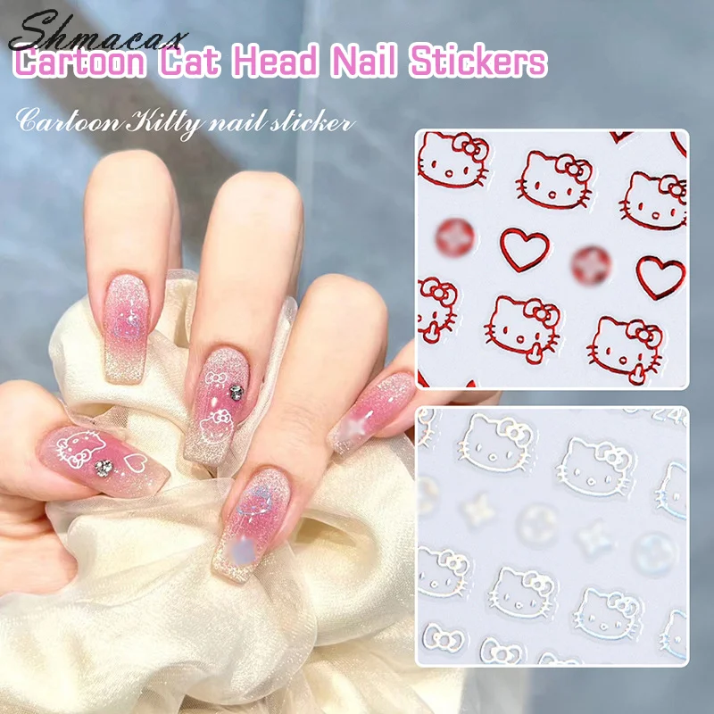 Kawaii Hello Kitty adesivi per unghie Anime Sanrio KT Cat Nail Art decorazione decalcomanie per Manicure fai da te