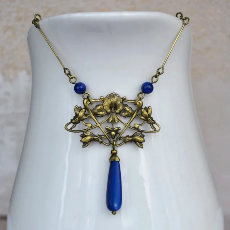 3 قطعة قطرات خمر أنيقة نمط فو اللازورد سبيكة الأزرق اللون قلادة قلادة 50 + 5 سنتيمتر أقراط 4 سنتيمتر مجموعة #4