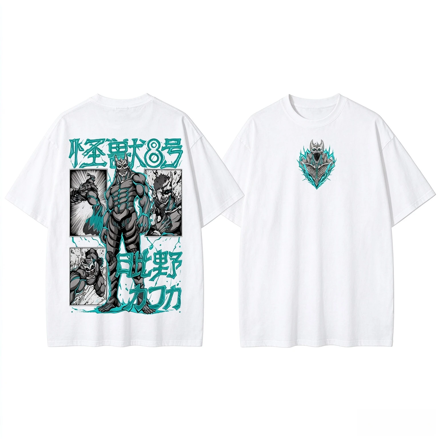 Unisex Front Back Print T Shirt Manga Panel Monster Creature Graphic Tee Men Women Casual Summer Short Sleeve Streetwear Top