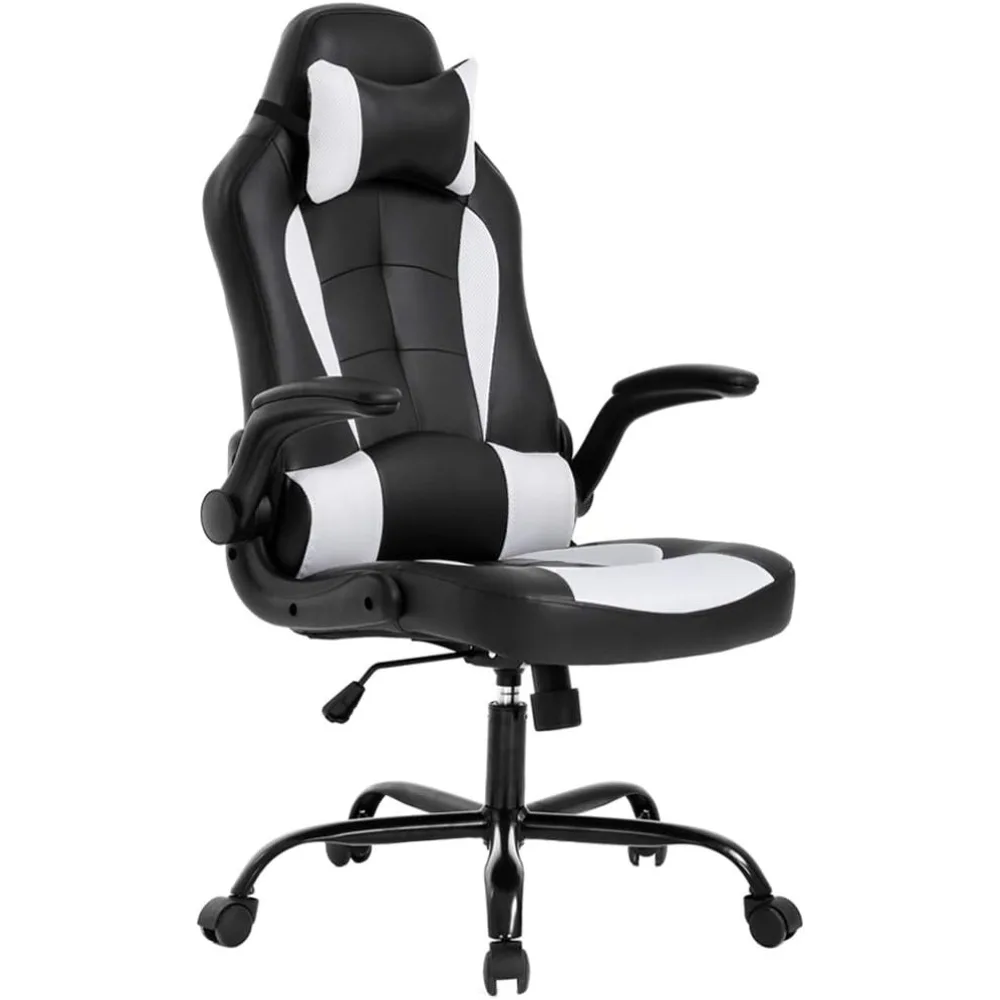 

PC Gaming Chair Ergonomic Office Chair Desk Chair with Lumbar Support Flip Up Arms Headrest PU Leather Executive High