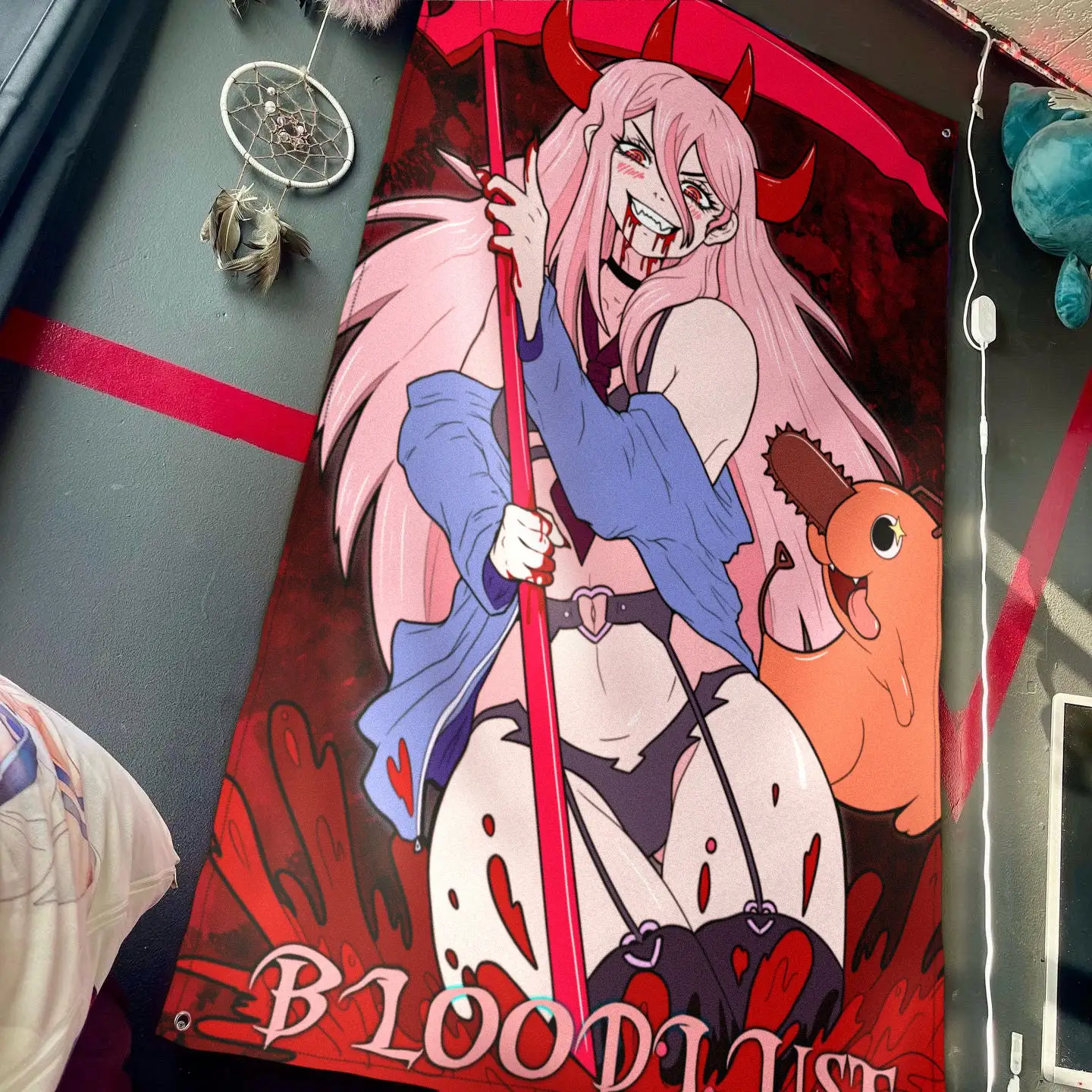 Chainsaw Man Power & Pochita Bloodlust Tapestry - Japanese Anime Wall Hanging, Ideal for Bedroom & Chainsaw Man Fans Collections