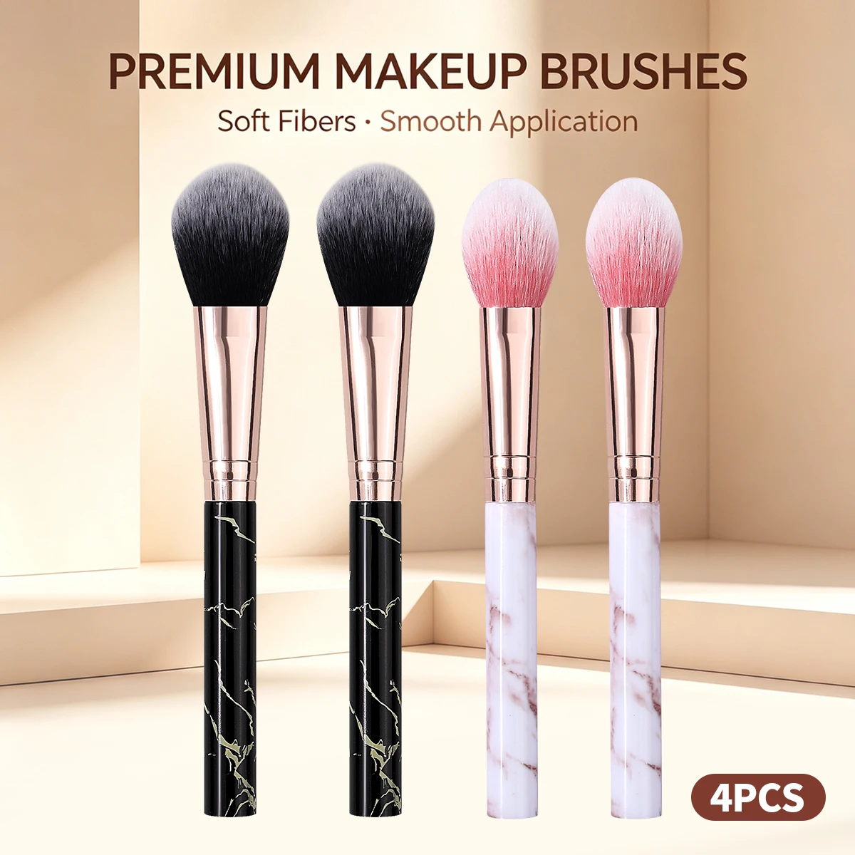 4Pcs Marble Handle Cosmetic Makeup Brushes Soft Large Powder Blush Contour Brush Loose Powder Face Daily Beauty Makeup Tools