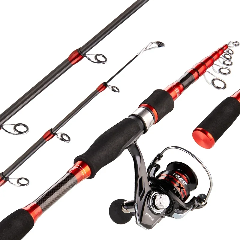 DEUKIO Fishing Combo Telescopic 1.8/2.1/2.4M Fishing Rod and Spinning Reel 3000 Coil Freshwater Pesca Lure Test 10-30g