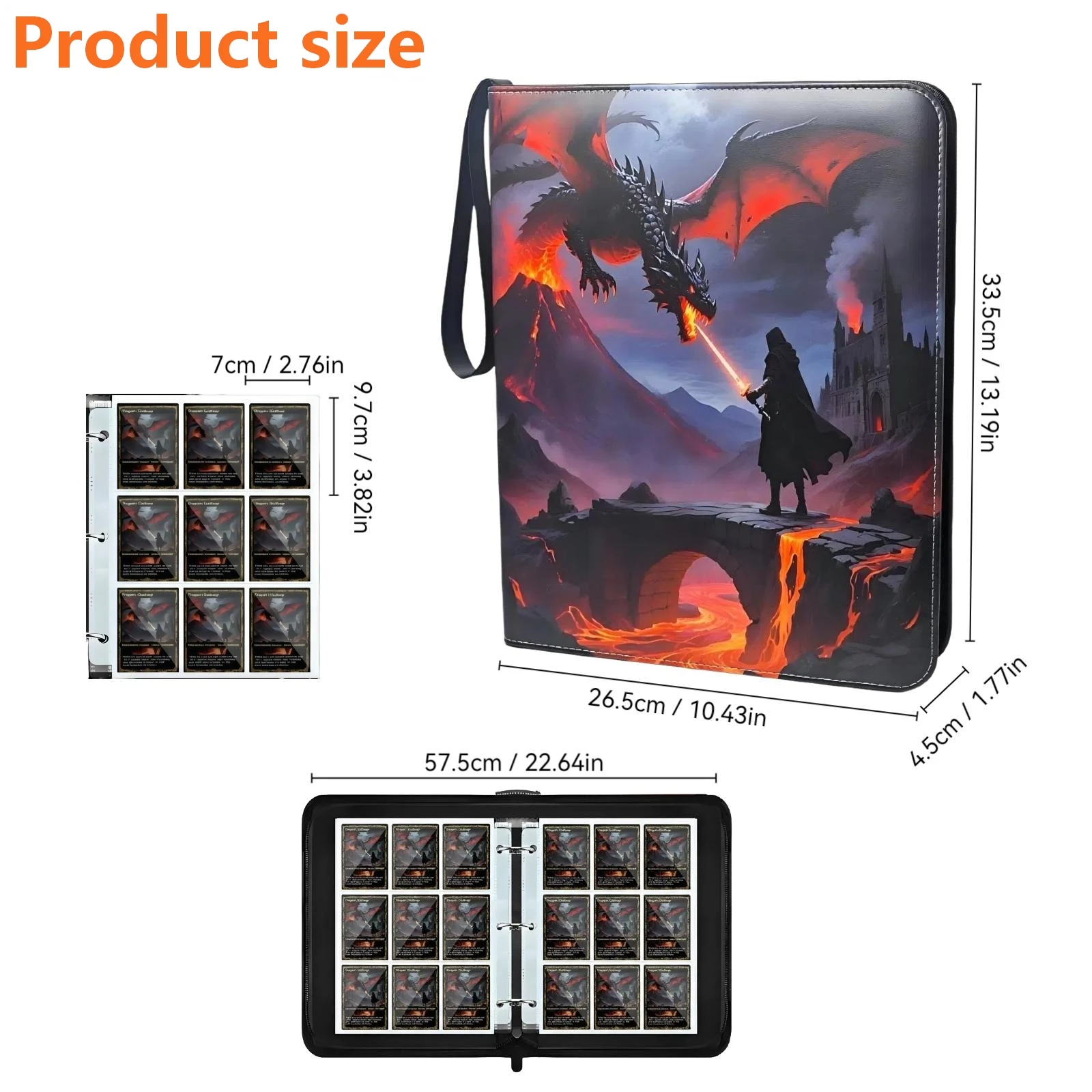 حافظة بطاقات محمولة مكونة من 9 جيوب لبطاقات التداول Tcg، مناسبة لبطاقات Tcg/Ptcg/Ygo، أكمام بطاقات شفافة على الوجهين، مقاومة للماء، يمكن أن تحمل 900 بطاقة، ثلاثية المحاربين: أسود - Dragon Battle Lava، هدية عيد الميلاد، هدية عيد الميلاد