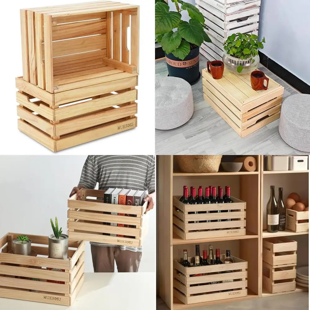 

Durable Wooden Crates Set of 2 - Ideal for Storage, Milk, Wine, Toys, Display, and Camping
