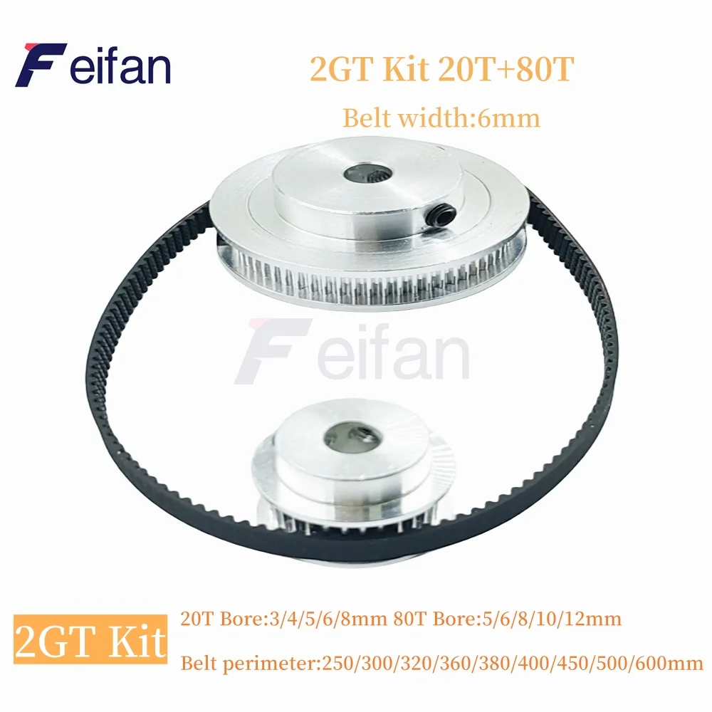 

80T 20Teeth GT2 Pulley Belt Kit Reduction4:1 3D Printer Parts Bore 3~12mm Belt Width 6mm 2M Synchronous Wheel 2GT Timing Pulley