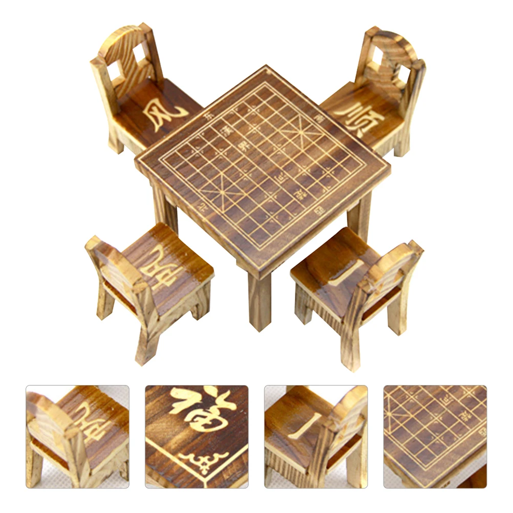 1Set Mini Acht Stoelen Tafel Simulatie Houten Speelhuis Decor Miniatuur Scène Versiering Mini Huis Meubelaccessoires