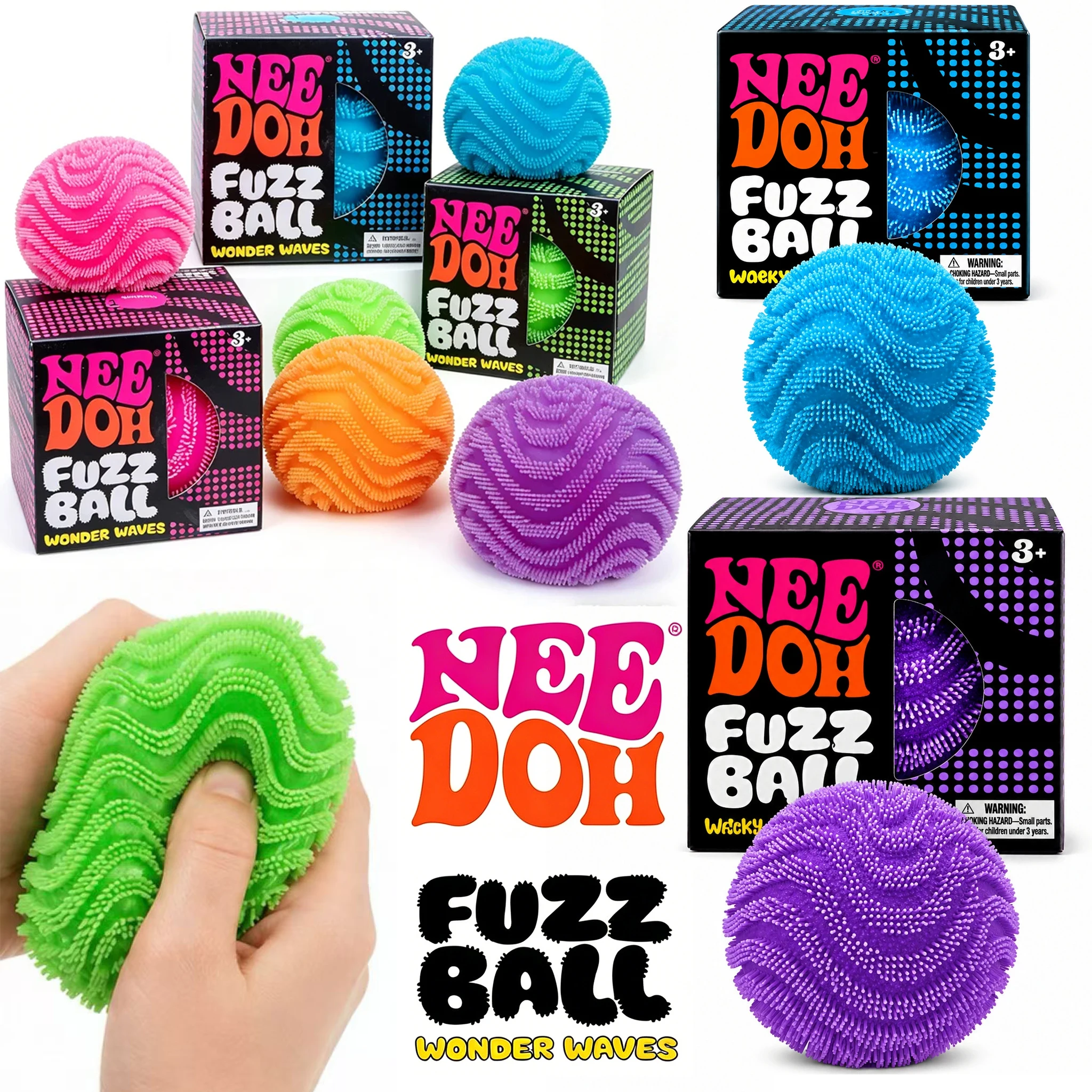 NeeDoh Fuzz Ball Wonder Waves Sensory Squeeze Toy Textured Stress Relief Ball Popsicle/Ice Cube/Fuzz Ball Slow‑Rebound Toys