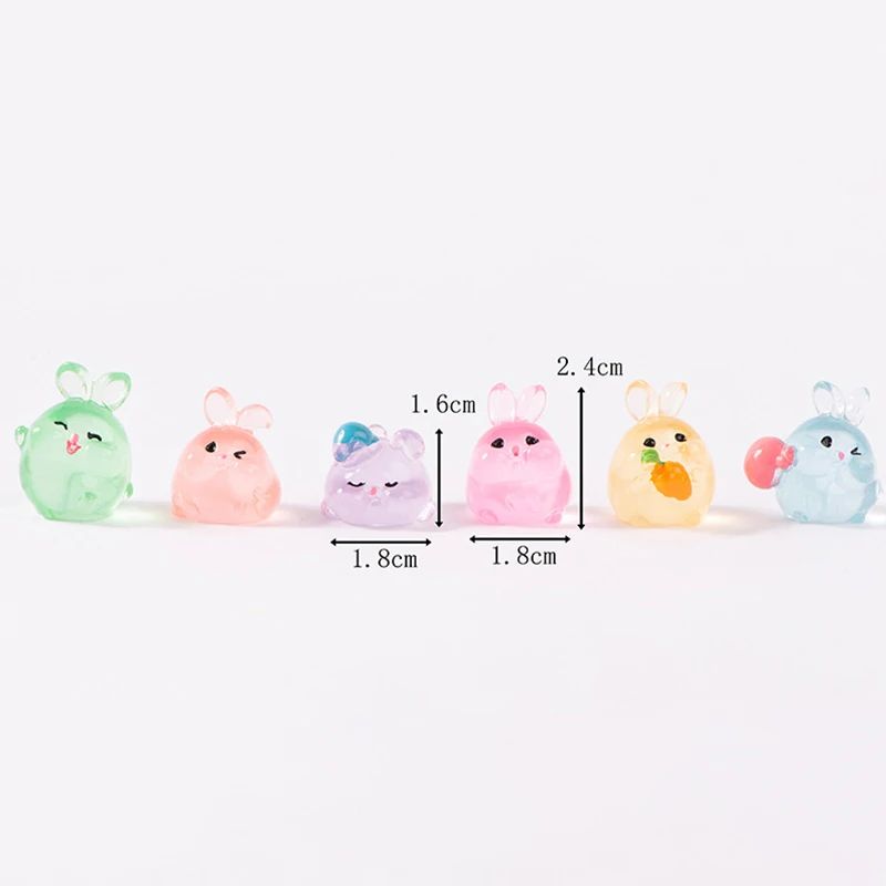 Kawaii Luminous Mini Resin Rabbit Ornament Cartoon Bunny Miniatures Figurines Micro Landscape DIY Home Decoration Accessories