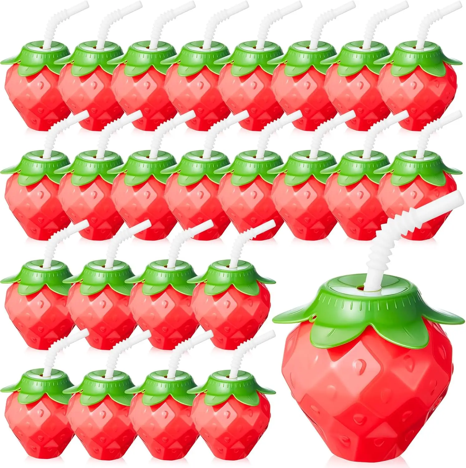 

24 Pcs 17oz Strawberry Shaped Cups with Lids and Straws, Reusable Plastic Drinking Cups for Birthday Party Summer Gathering