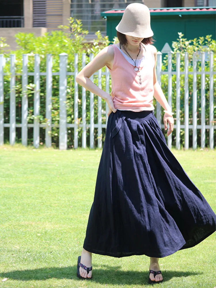 

Художественная повседневная льняная юбка Свободного кроя для танцев Готовая с высокой талией Длинная праздничная гардеробная Готовая для Ci Повседневная одежда