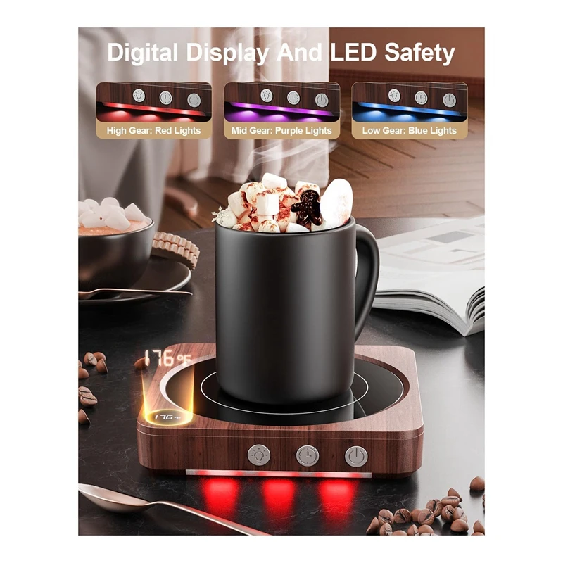 Scalda tazza-scalda tazza da caffè 36W per scrivania con Display della temperatura, spegnimento automatico 2-12 ore, scaldacandele in legno 15X15Cm